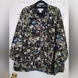 CJ Banks Dark Floral Bomber Jacket - Size 3X